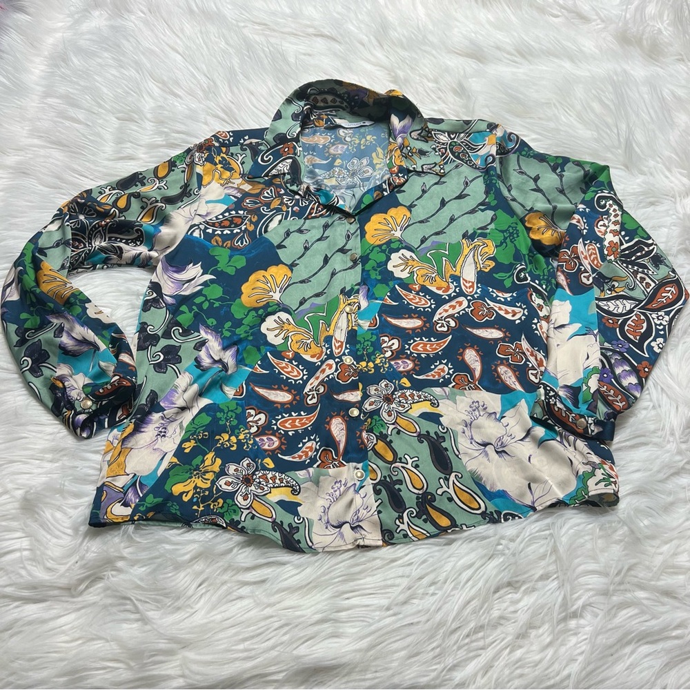 Zara Multicolor Floral Paisley Button-Down Shirt